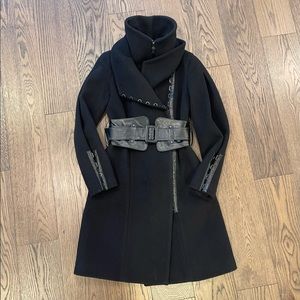 100% Authentic Mackage Black Wool Hook & Zipper Wool Coat EUC